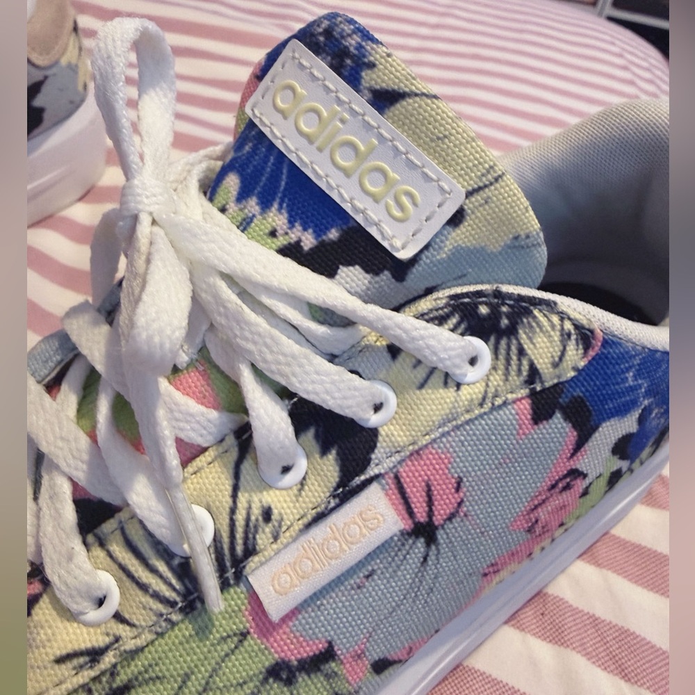 Adidas Women's Floral Sneakers - Blue and Pink - Picture 3 of 9